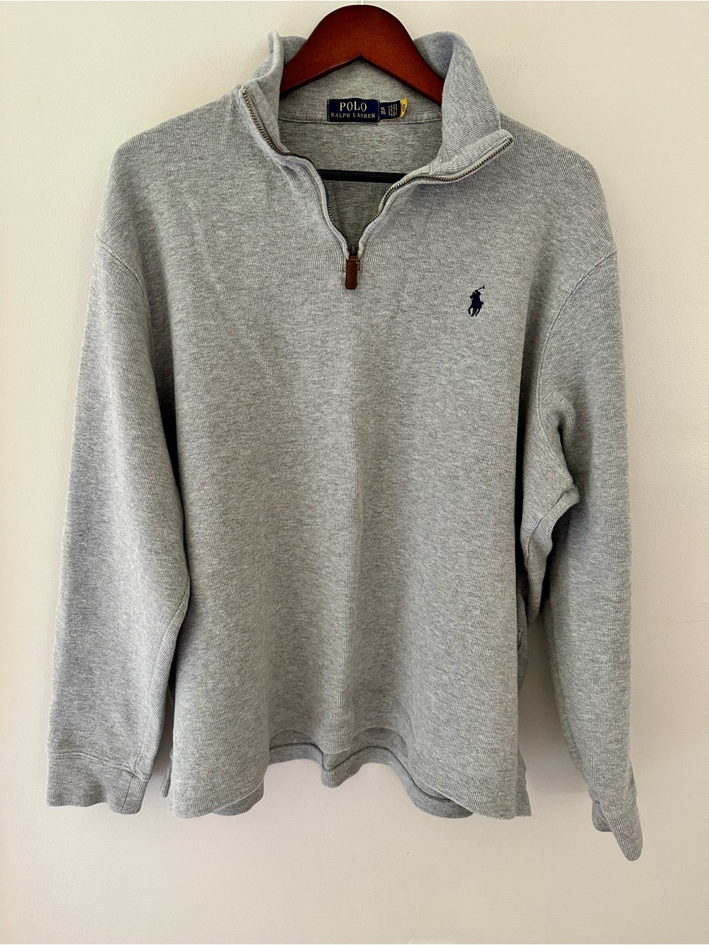 Polo Ralph Lauren Gray Quarter-Zip Pullover Layering 100% Cotton Preppy Casual